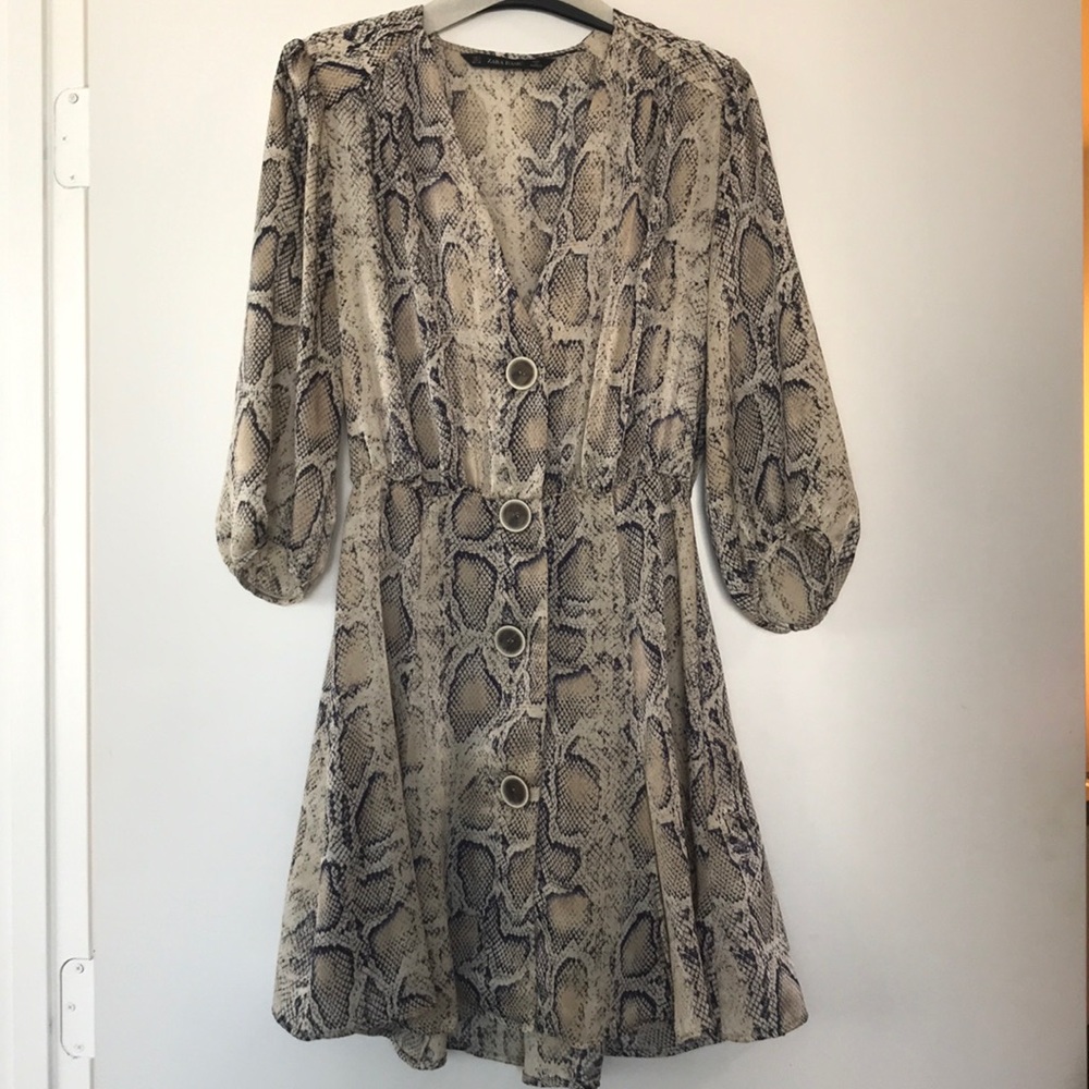 ZARA SNAKESKIN PRINT MINI DRESS V-NECK A-LINE